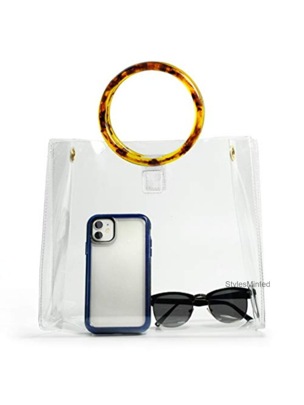 Clear PVC Tote Handbag Stadium Approved Tortoise Shell Handle